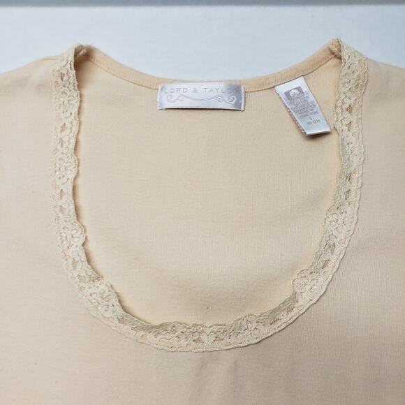 Vintage Lord and Taylor Sleeveless Top Womens Large Beige Lace Pima Cotton Y2K - Picture 11 of 12